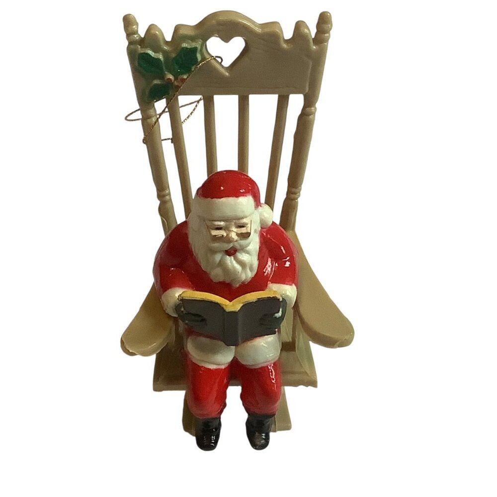 Vtg Santa Claus Ornament‎ On Rocking Chair Holding Book Holiday Décor 4”